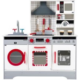 Wooden Pretend Play Kitchen Set Grey and Red