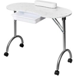 Portable Foldable MDF Nail Table With Armrests and Drawers White