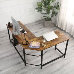 Home Office L-shaped Combination Corner Table Black Wood Grain
