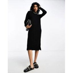 Vila - Robe pull mi-longue en maille Ã col montant - Noir Noir XS female