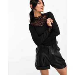 Yas Y.A.S - Top manches longues avec empiÃ¨cement en dentelle - Noir Noir L female