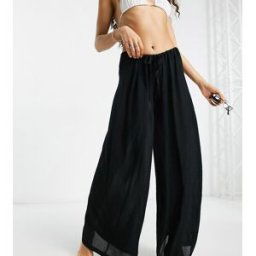 Asos Petite ASOS DESIGN Petite - Pantalon palazzo de plage avec cordon de serrage - Noir Noir 32 female