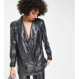 4th & Reckless Tall - ExclusivitÃ© - Blazer d'ensemble habillÃ© Ã sequins - ArgentÃ© mÃ©tallisÃ© ArgentÃ© 34 female
