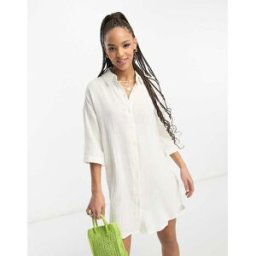 Vero Moda - Robe chemise oversize texturÃ©e - Blanc Blanc M female