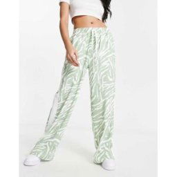 ASOS DESIGN - Pantalon Ã enfiler avec empiÃ¨cement contrastant et imprimÃ© animal - Sauge-Bleu Bleu 36 female