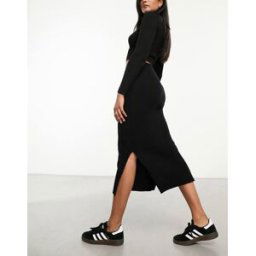 Pieces - Jupe mi-longue en maille - Noir Noir S female