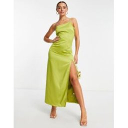 Extro & Vert - Robe longue fendue en satin Ã encolure asymÃ©trique - Olive Vert 42 female