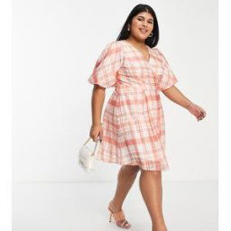 Forever New Curve - Robe rÃ©tro courte Ã carreaux et ourlet fluide - PÃªche-Orange Orange 50 female