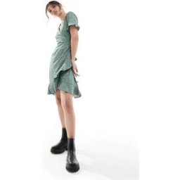 Only - Robe portefeuille courte Ã volants - Vert Ã pois Vert 36 female