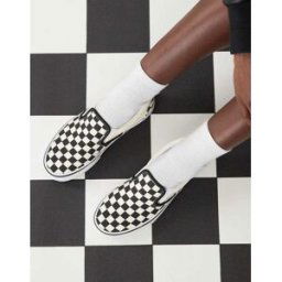 Vans Classic - Baskets Ã enfiler avec semelle plateforme et motif damier - Noir et blanc Blanc 43 female