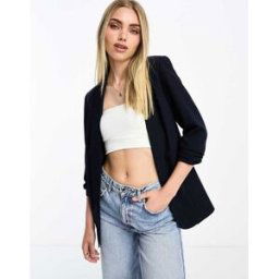 Pieces - Blazer Ã manches froncÃ©es - Bleu marine Bleu marine XS female
