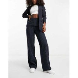 Pieces - Pantalon d'ensemble ajustÃ© Ã fines rayures - Bleu marine Bleu marine M female