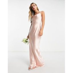 Pretty Lavish - Keisha - L'invitÃ©e - Robe longue satinÃ©e Ã col bÃ©nitier - Rose poudrÃ© Rose 42 female
