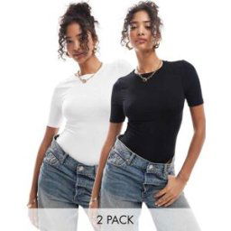 Asos Tall ASOS DESIGN - Lot de 2 bodys t-shirt skinny - Noir et blanc-Multicolore Multicolore 34 female