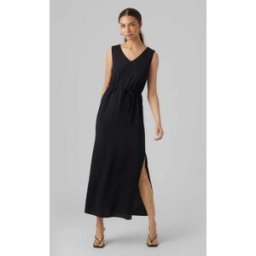 Robe longue sans manches uni fendue col v cordon Femme VERO MODA