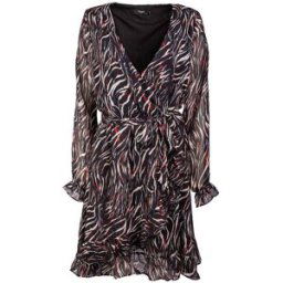 Robe cache coeur à volants mi transparente imprimée noire Femme DEELUXE 74