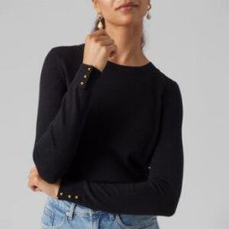 Pull col rond bouton poignet maille fine Femme VERO MODA
