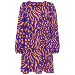 Robe courte droite col rond imprimée bleu et orange Femme ONLY