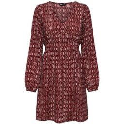 Robe cintrée mi-jenoux col V imprimée fantaisie bordeaux Femme ONLY