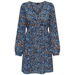 Robe cintrée mi-jenoux col V imprimée floral bleu Femme ONLY