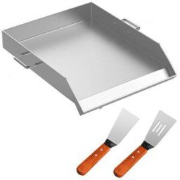 VEVOR Plancha Inox Barbecue à Charbon de Bois Plaque de Cuisson en Acier Inoxydable 46 x 40cm Plaque Fonte Plancha à Gaz Extérieur Professionnelle Rainure à Graisse avec 2 Pelles pour Four Restaurant