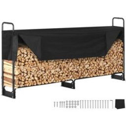 VEVOR Range Bûches Extérieur 259x36x117 cm Abri Bois de Chauffage avec Couverture Imperméable 600D Oxford Porte-bûches pour Cheminée Support de Bûche Intérieur pour 1/2 de Corde de Bois de Chauffage