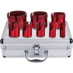 VEVOR Trépan Diamant Scie Cloche Foret Diamanté 8Pcs, Kit de Forets Rouges 20/35/40/45/50/68 mm, Trépan Cylindrique Forage à Sec/Humide Filetage M14 pour Meuleuse Carrelage Porcelaine Granit Marbre
