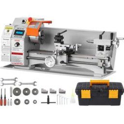 VEVOR Mini Tour à Métaux de Précision 17,8x40,6 cm 150-2500 tr/min Variable en Continu 800 W Moteur Sans Balais Mandrin 3 Mâchoires 100 mm Boîte à Outils pour Usinage Traitement de Pièces de Précision