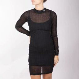 Robe moulante courte maille fine doublure col montant noire Femme CALVIN KLEIN