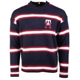 Pull à rayures blanches logo écusson maille fine Homme TOMMY HILFIGER