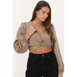 Top en satin beige avec bouton My Jewellery Beige femme