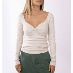 Haut manches longues côtelé grand décolleté drapé Femme CALVIN KLEIN