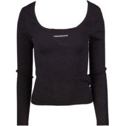 Pull noir décolleté cotelé manches longues Femme CALVIN KLEIN