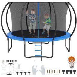 VEVOR Trampoline Extérieur Intérieur 3,7 m Trampoline pour Enfants Charge Maximale 180 kg avec Filet de Sécurité à 360° Couverture de Mousse Épaisse Facile à Installer pour Parc de Loisir Arrière-Cour