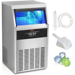 VEVOR Machine à Glaçons Commerciale 47 kg/24 h Appareil de Préparation de Glaçons 50 Bacs à Glaçons Capacité de Stockage 15 kg Nettoyage Auto sans Installation Autoportant pour Maison Restaurant Bar