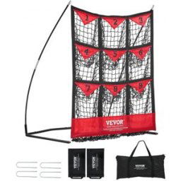 VEVOR Filet d'Entraînement de Baseball Sofetball Pickleball 9 Trous 91x77,5 cm Filet de Lancement pour Baseball Portable avec Sac de Transport Pratique Grande Zone Cible de Frappe pour Lanceur Lancer