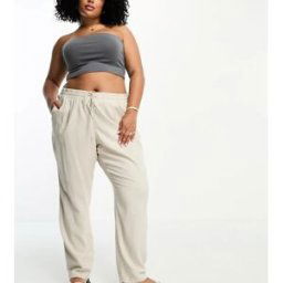 Vero Moda Curve - Pantalon fuselÃ© en lin mÃ©langÃ© - Taupe-Neutral Neutral 46 female
