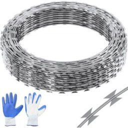 VEVOR Fil de Fer Barbelé 45 m 3 Rouleaux de Fil Barbelé Galvanisé à Chaud Clôture Grillage Anti-Intrusion Lames Barbelées Tranchantes Double Spirale avec Gants de Protection pour Maison Jardin Balcon