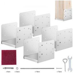 VEVOR Lot de 4 Support de Poteau Bois 8"x 8" 203x203 mm Base d'Ancrage de Poteaux en Acier Inoxydable Taille Interne 185x198 mm pour Rambarde, Main Courante, Balustrade de Terrasse, Porche, Pavillon