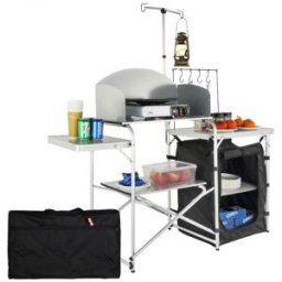 VEVOR Cuisine de Camping 146x46x168 cm Armoire de Camping Pliable Structure en Alu Grand Comptoir Meuble de Cuisine avec Pare-Brise 2 Compartiments avec Sac de Transport pour BBQ Pique-Nique Jardin