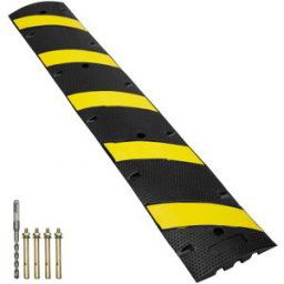 VEVOR Rampe Protection Câble à 2 Canaux Passage de Câble au Sol en Caoutchouc Passe Câble Ralentisseur Charge 10000 kg avec 4 Vis d'Expansion 1 Foret pour Routes Parkings, 183x30x4,5 cm, Noir/Jaune
