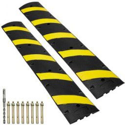 VEVOR Rampe Protection Câble Lot de 2 à 2 Canaux Passage de Câble au Sol Caoutchouc Passe Câble Ralentisseur Charge 10000 kg 8 Vis d'Expansion 1 Foret pour Routes Parkings, 183x30x4,5 cm, Noir/Jaune