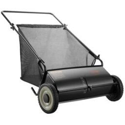 VEVOR Balayeuse à Gazon 198 L Balai Ramasseur Herbes avec Sac de Collecte Largeur Balayage 66 cm Brosse Rotative Réglable en Hauteur Roues 25,4 cm pour Pelouse Jardin Feuilles Débris Secs 142x81x75 cm