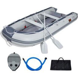 VEVOR Annexe Gonflable, Bateau Pnenaumatique pour 6 Personnes, avec Plancher en Bois Marin et Banc Réglable en Aluminium, Charge de 680,4 kg, Rames en Aluminium, Pompe à Air et Sac de Transport