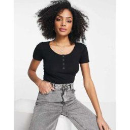 Pieces - Top cÃ´telÃ© avec boutons-pression sur le devant - Noir Noir S female