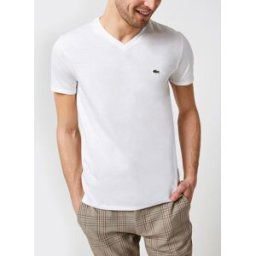 T-shirt col V en jersey de coton par Lacoste Blanc L Accessoires