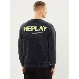 Sweat noir delave gros logo jaune fluo dos par Replay Noir S Accessoires