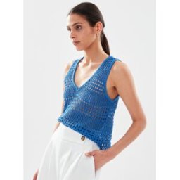 Nmlaika S/L V-Neck Knit Crop Top Fwd par Noisy May Bleu XS Accessoires