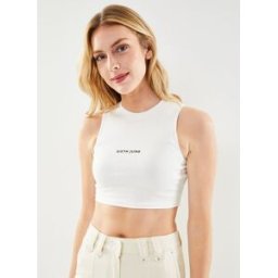 RIBBED TANK TOP SJ LOGO par Sixth June Blanc L Accessoires