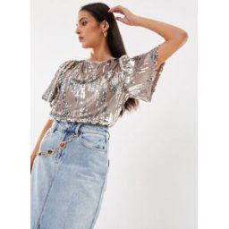 Viamaya Ss Sequin Top/Dc par Vila Argent 36 Accessoires